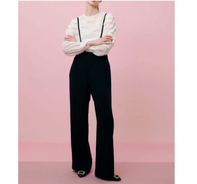 LOULOU WILLOUGHBY(ルルウィルビー) ダブルクロスハイウエストサスペンダーパンツ