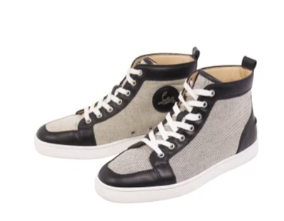 Christian Louboutin（クリスチャン・ルブタン）　グレー キャンバス レザー ハイトップスニーカー