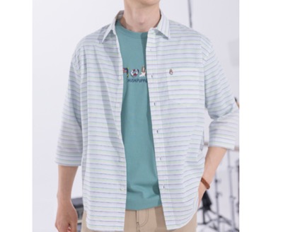 Hush Puppies(ハッシュパピー) ボイルボーダー7分袖シャツ
